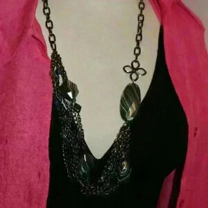 32" Unbranded Black Chain Into Multi Strands w/ Acrylic Faux Marble Accent Beads